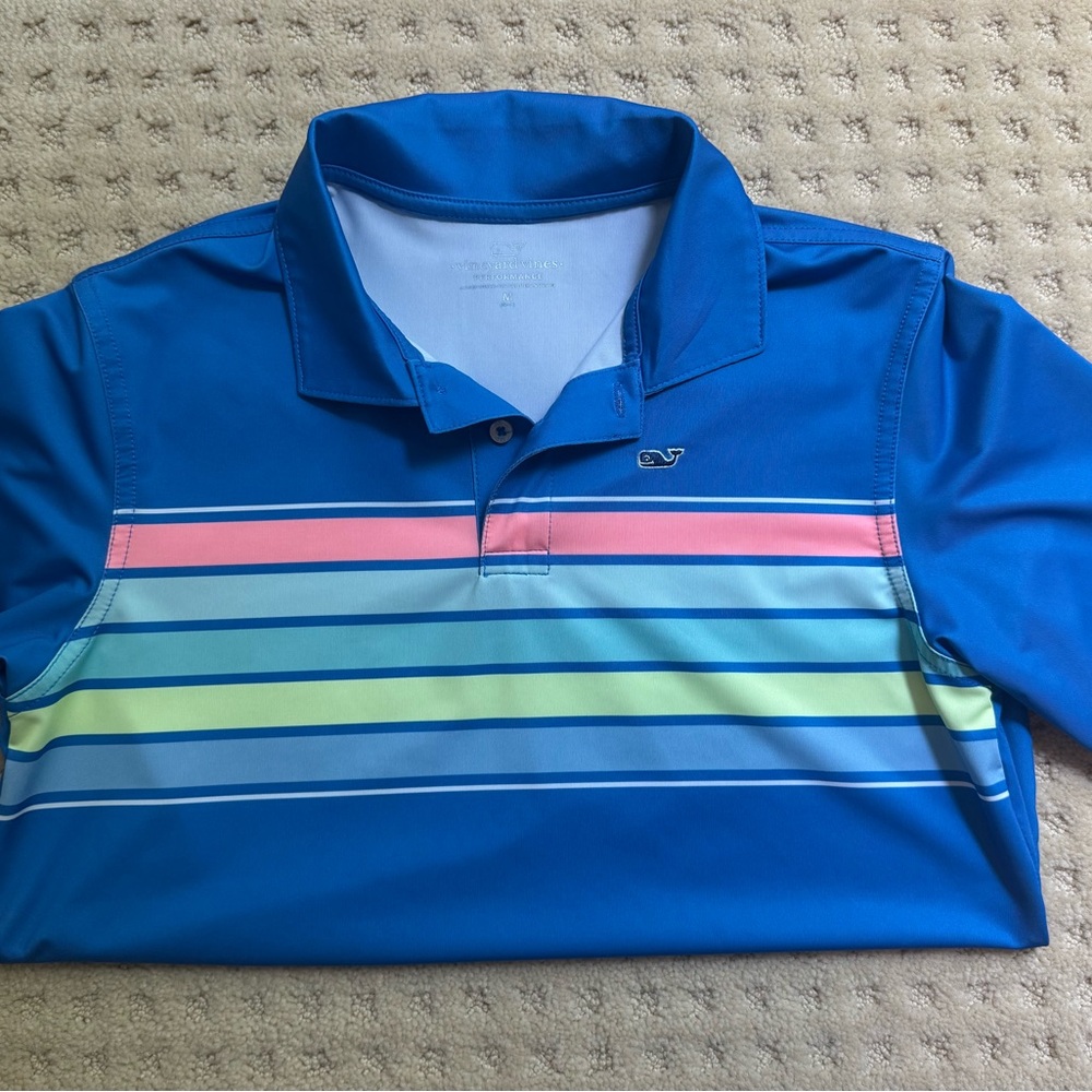 Boys performance Vineyard Vines Performance Polo Blue and multi color.